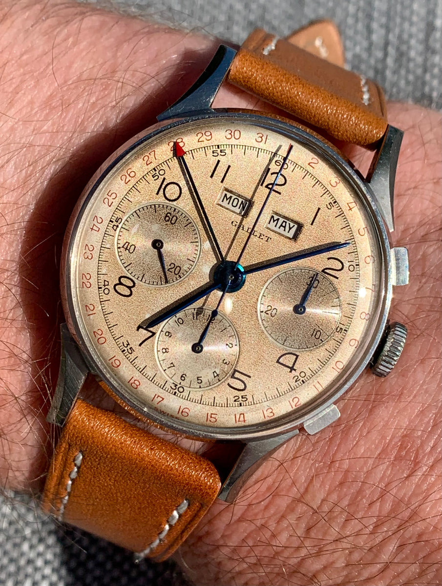 For Sale Incredible Vintage 1940's Gallet Triple Date Chronograph