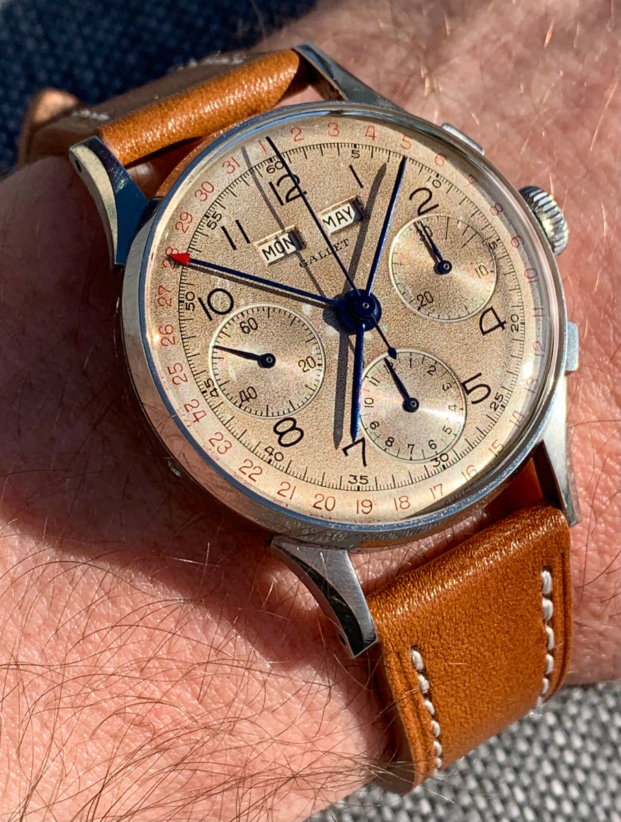 For Sale Incredible Vintage 1940's Gallet Triple Date Chronograph