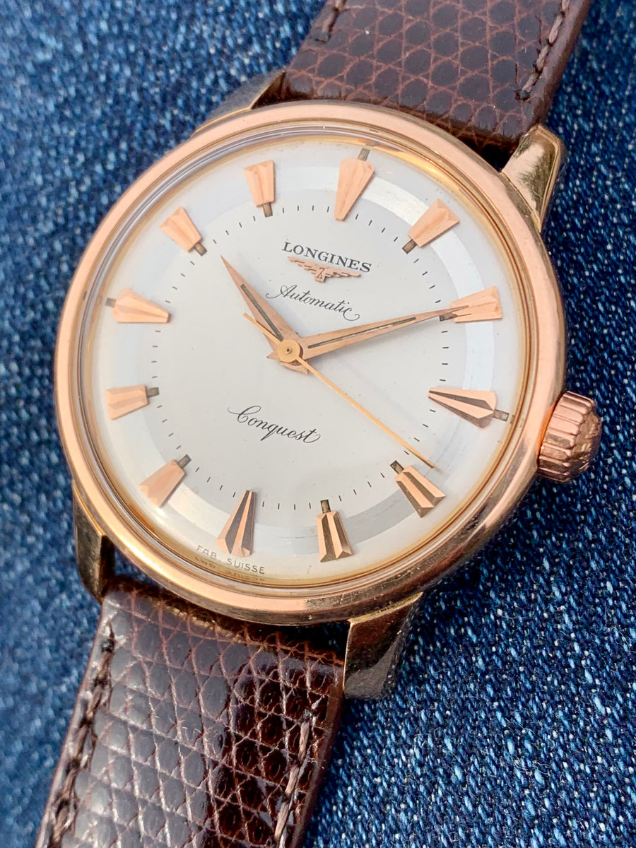 For Sale 1955 Longines Automatic Conquest Vintage Watch Solid 18K