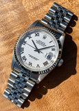 1998 Rolex OP Datejust White Roman Numeral Dial on Jubilee 16234