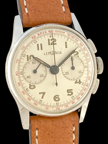 1950's Lemania Military Style Chronograph Caliber CH27 In Stainless Steel