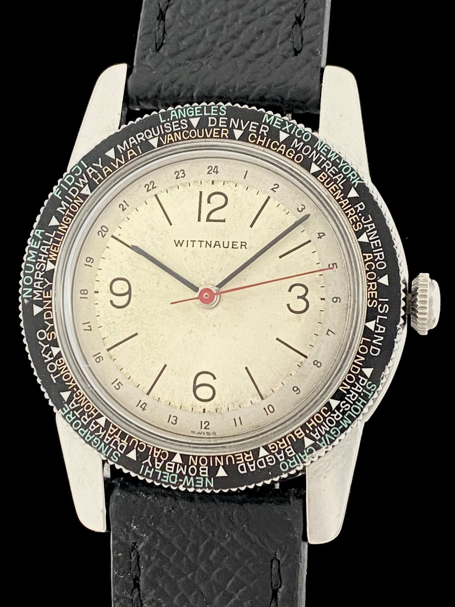 Vintage 1950's Wittnauer World-Time Rotating Bezel Stainless Steel