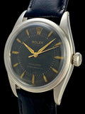 Rare 1953 Rolex Explorer 6298 Black Gilt Dial Large Bubbleback