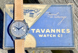 1930s Art Deco 39mm Tavannes Chronograph Staybrite Stainless Steel Snail Dial