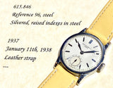 1937 Patek Philippe Calatrava In Steel Borgel Case Ref 96 w/Archive Extract