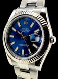 2012 Rolex Datejust 2 Deep Blue Dial 18k Fluted Bezel 116334