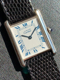 1995 Cartier Must De Tank Silver Blue Roman Numeral Dial 1616