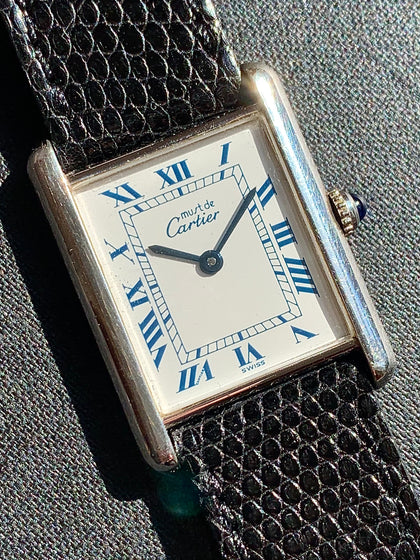 1995 Cartier Must De Tank Silver Blue Roman Numeral Dial 1616