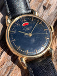 1940's LeCoultre Powermatic 14k Gold Black Gilt Dial Horn Lugs 2705