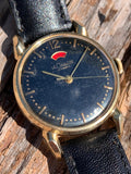 1940's LeCoultre Powermatic 14k Gold Black Gilt Dial Horn Lugs 2705