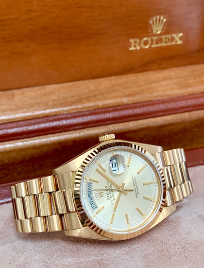 1981 Rolex 18k Gold OP Day-Date President 18038 Box & Papers