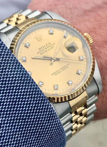 1989 Rolex Datejust 36 2-Tone 18k/Steel Factory Diamond Dial 16233