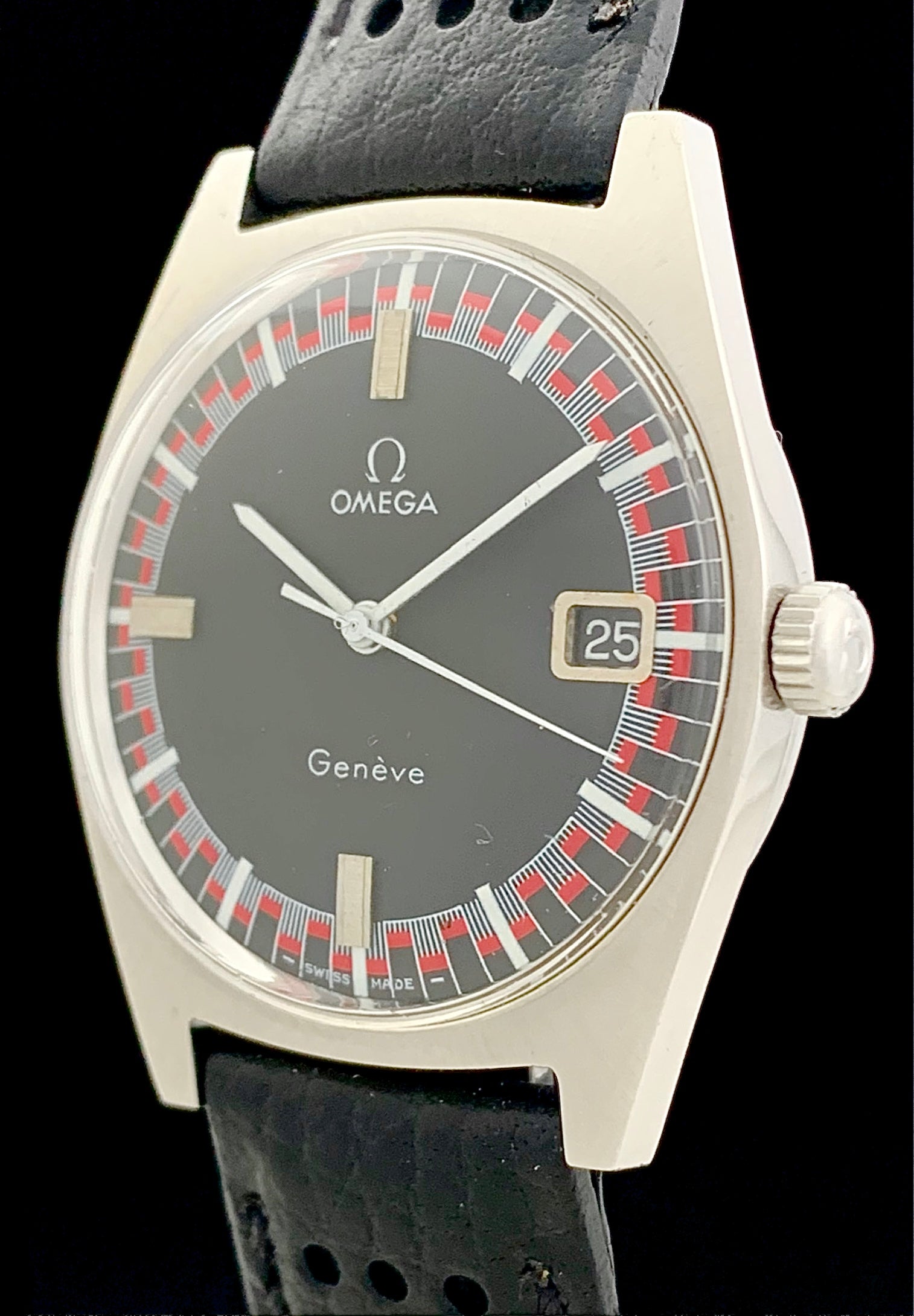 R*6様 OMEGA Geneve ジャンク品　ヴィンテージ　70年代 For Sale Rare Vintage 1970 Omega Geneve Black/Red Tintin Style