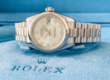 2000 Ladies Rolex Datejust 26 Platinum President Glacier Blue Dial 79166
