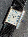 1995 Cartier Must De Tank Silver Blue Roman Numeral Dial 1616