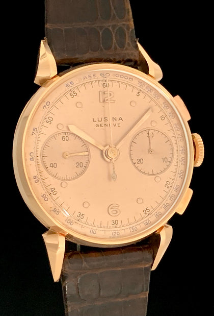 1951 Lusina 18k Fancy Lugs Rose Gold Chronograph Valjoux Calibre 23