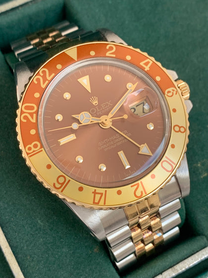 1972 Rolex GMT Master 18k/Steel Root Beer 1675 Box & Booklets