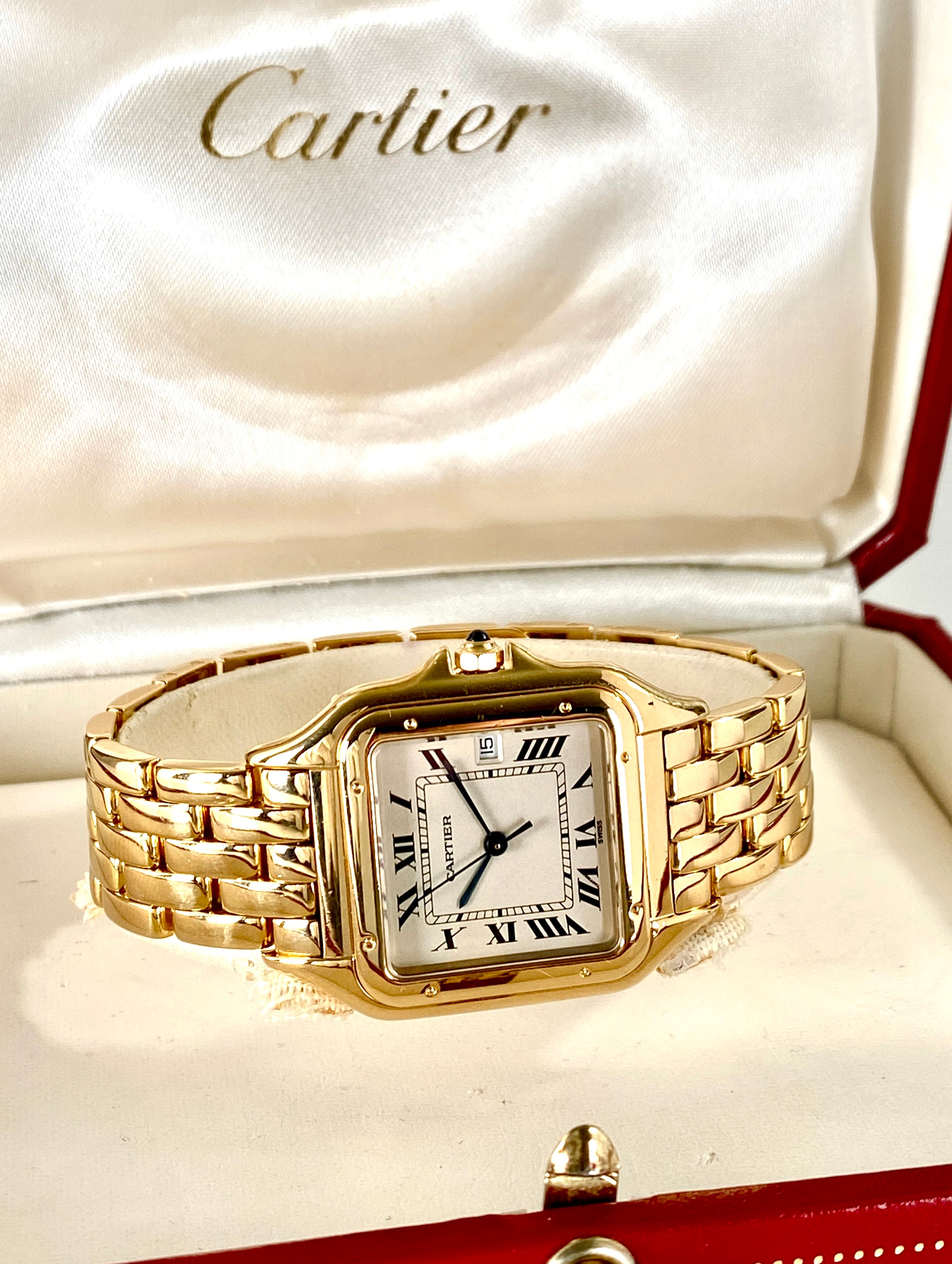 1990 s Cartier Panthere Solid 18k Gold Large 27mm Ref. 887968 W Box