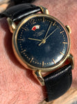 1940's LeCoultre Powermatic 14k Gold Black Gilt Dial Horn Lugs 2705