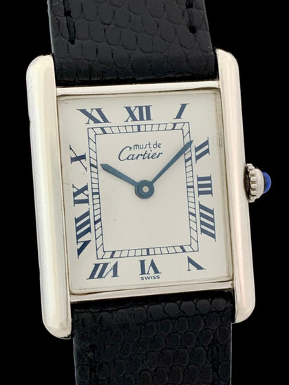 1995 Cartier Must De Tank Silver Blue Roman Numeral Dial 1616