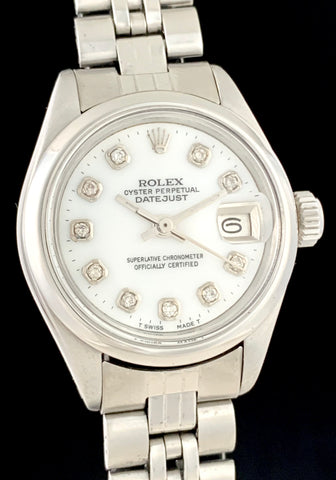 1973 Ladies Rolex Oyster Perpetual Datejust Diamond Dial Stainless Steel 6916