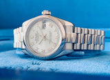 2000 Ladies Rolex Datejust 26 Platinum President Glacier Blue Dial 79166