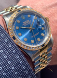 1988 Rolex Oyster Perpetual Datejust 2-Tone Diamond Sapphire Bezel 16013