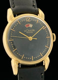 1940's LeCoultre Powermatic 14k Gold Black Gilt Dial Horn Lugs 2705