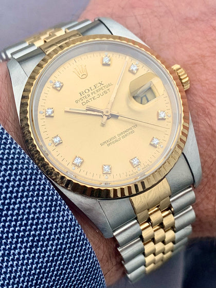 1989 Rolex Datejust 36 2-Tone 18k/Steel Factory Diamond Dial 16233