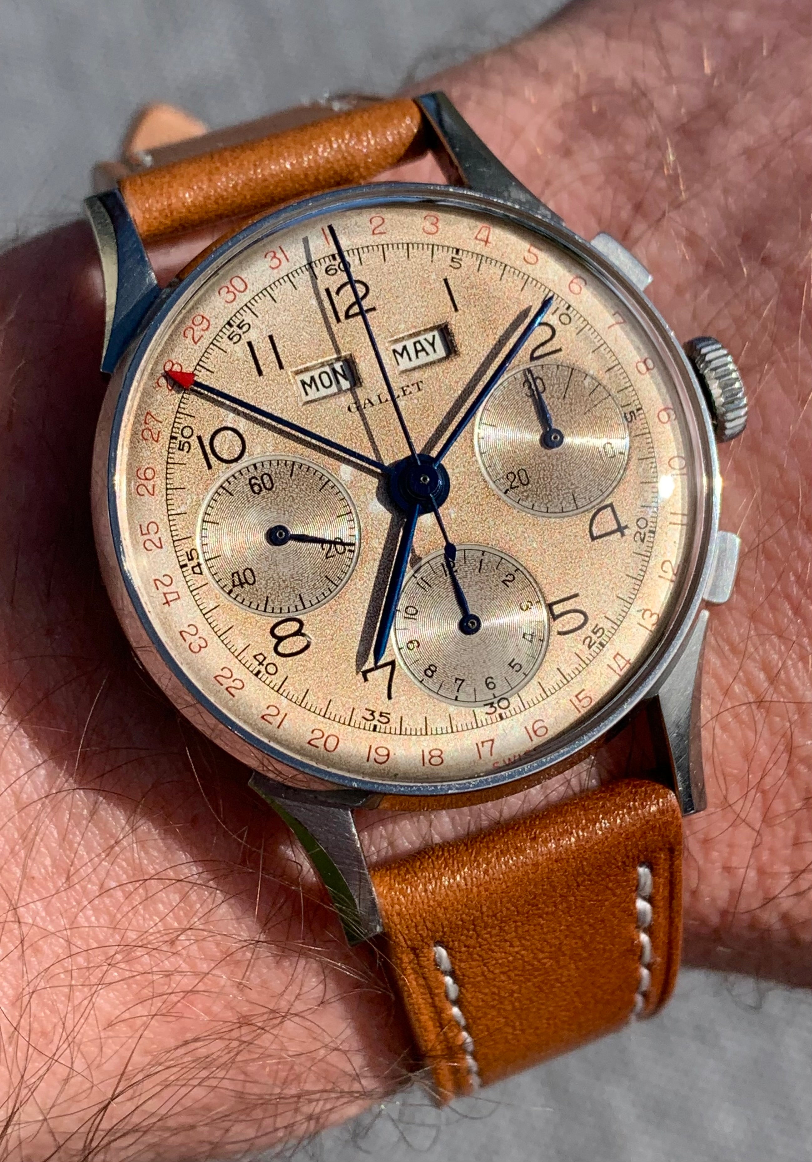 For Sale Incredible Vintage 1940's Gallet Triple Date Chronograph