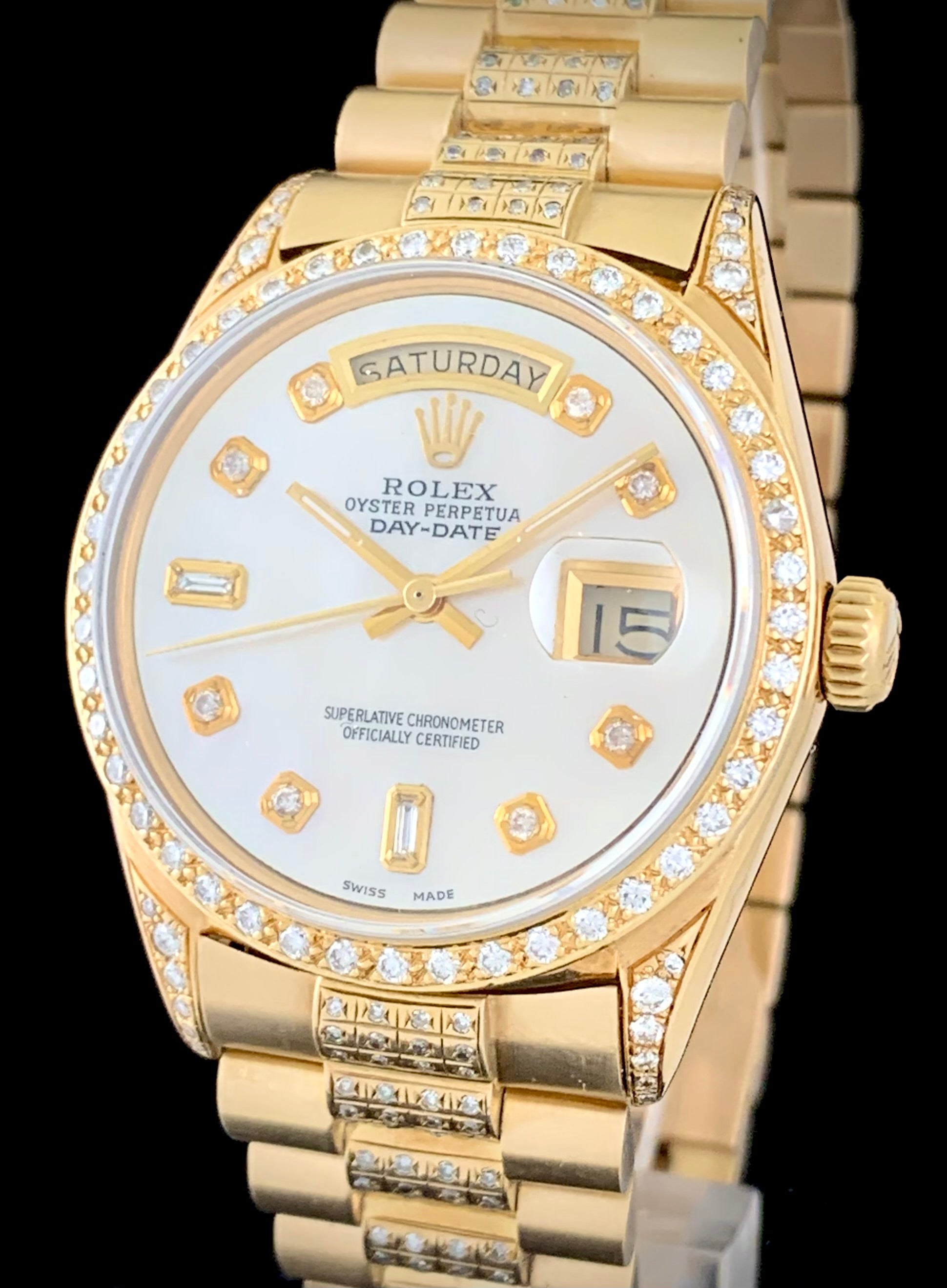 For Sale Iced Out Vintage 1971 Rolex Day Date President Presidential 18k Gold Diamond Case Bracelet 1803 Available To Buy Meticulous Watches