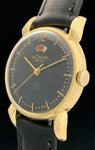 1940's LeCoultre Powermatic 14k Gold Black Gilt Dial Horn Lugs 2705