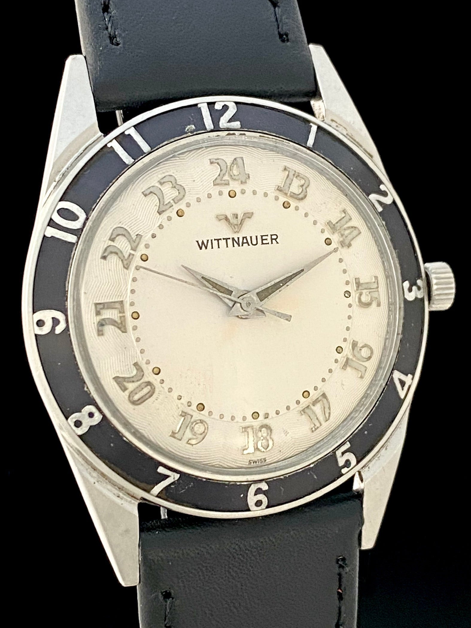 For Sale To Buy 1950s Vintage Wittnauer 24 Hour Dial Black Enamel