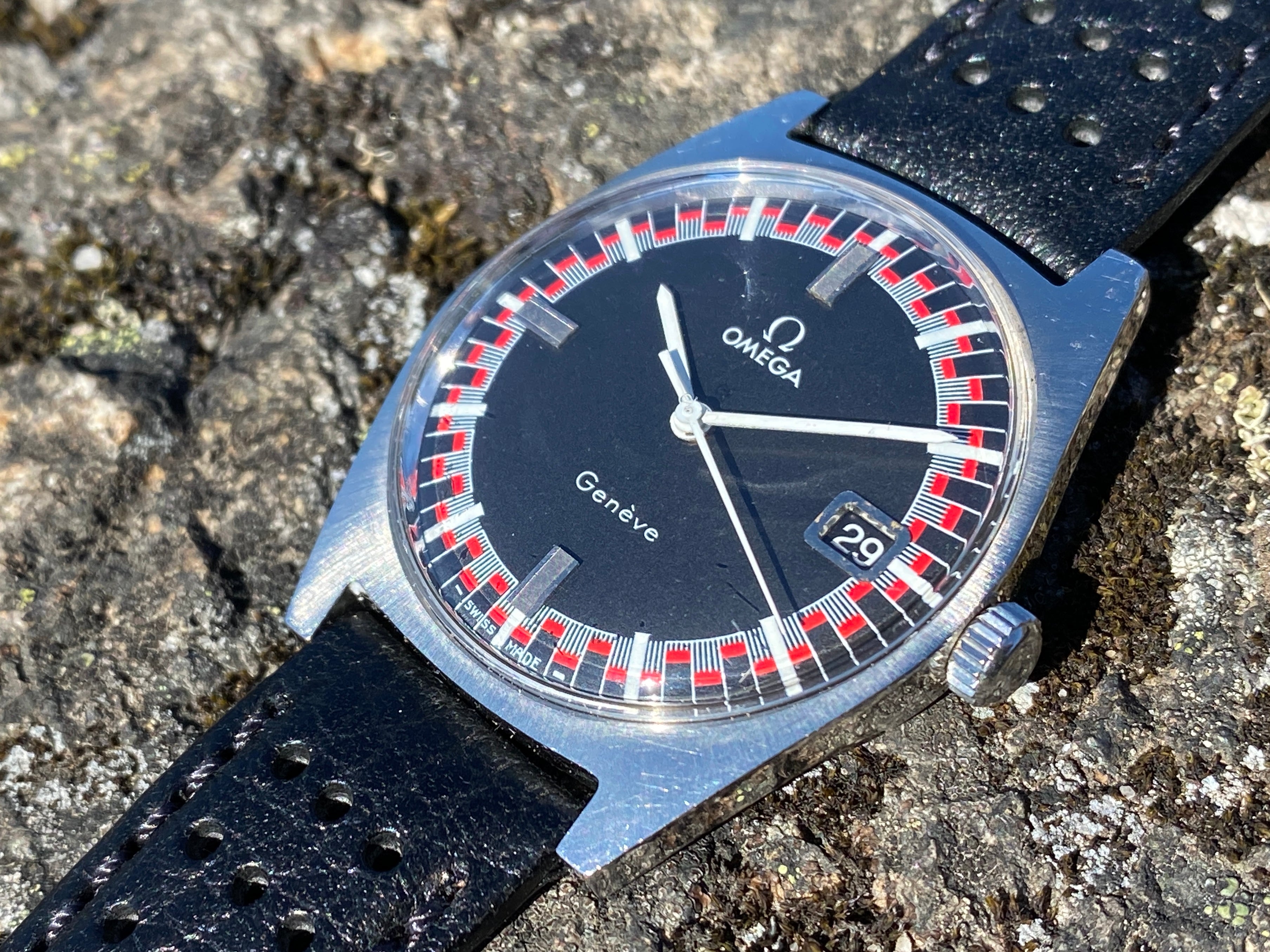 For Sale Rare Vintage 1970 Omega Geneve Black/Red Tintin Style