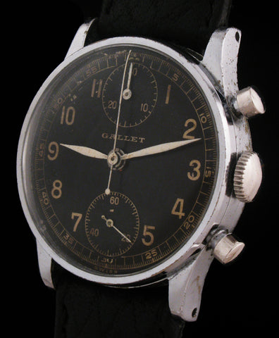 Gallet Chronograph Watch Black Military Dial SOLD