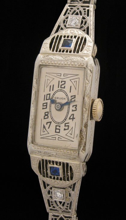 Gruen 14K Cocktail Filigee Diamond/Sapphire SOLD