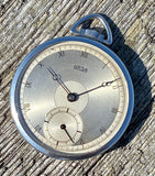 1940’s High Art Deco Arsa Pocket Watch Staybrite Steel Fancy 2-Tone Dial