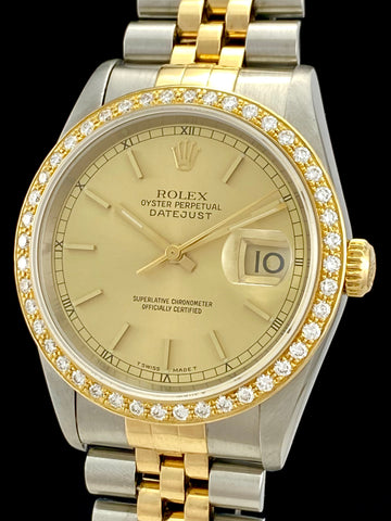 1998 Rolex Datejust Two-Tone 18k & Steel W/Diamond Bezel 16233