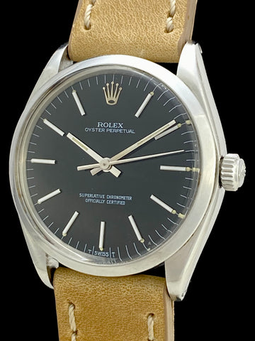 1984 Rolex "OP" Oyster Perpetual 1002 Rare Black RAIL DIAL