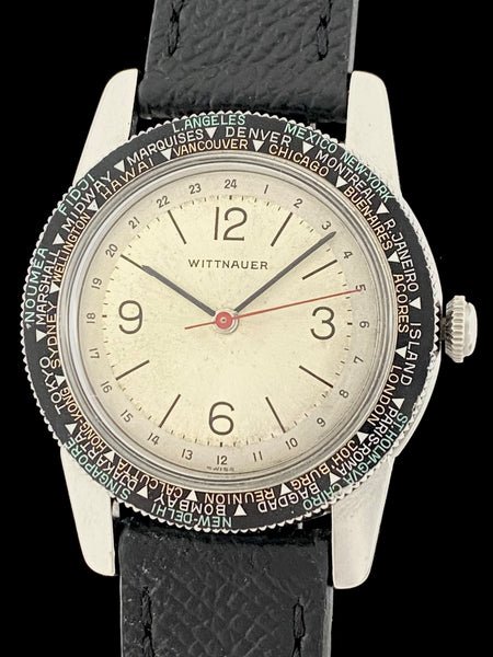 Vintage 1950's Wittnauer World-Time Rotating Bezel Stainless Steel