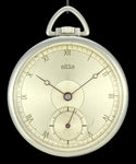 1940’s High Art Deco Arsa Pocket Watch Staybrite Steel Fancy 2-Tone Dial