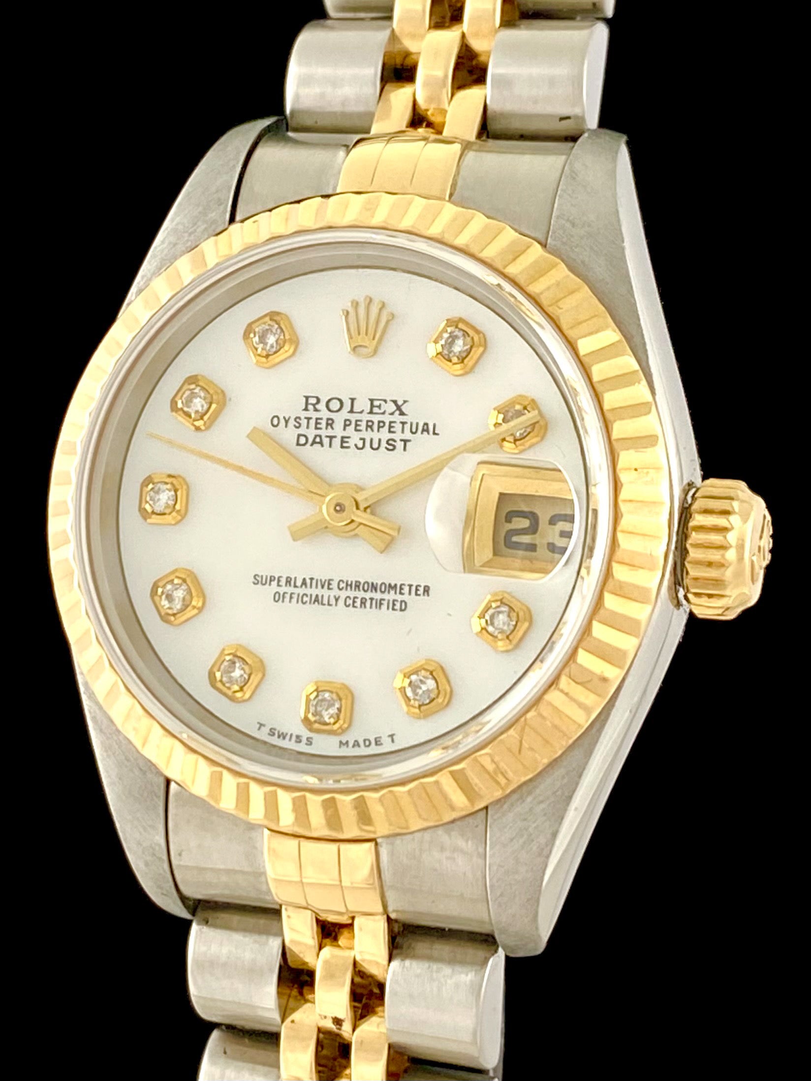 Vintage 1994 Ladies Rolex Datejust 14K Gold Steel Mother Of