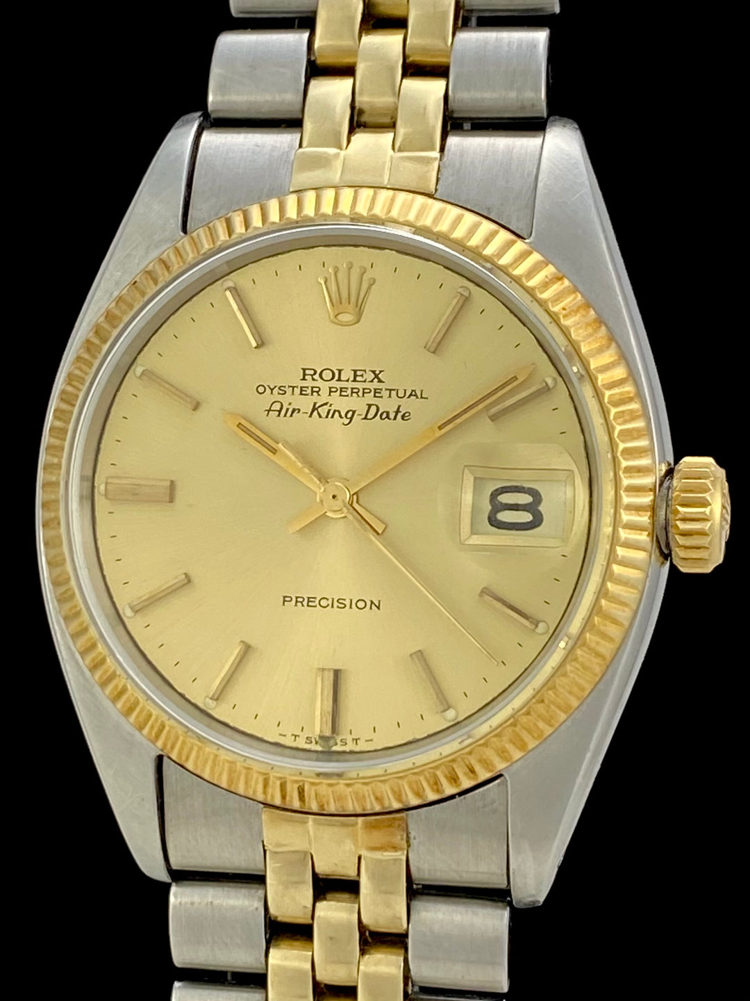 1960 Rolex Oyster Perpetual Air-King-Date 14k Gold & Steel 5701 – Meticulous Watches