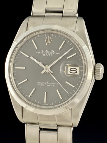 Vintage 1969 Rolex Oyster Perpetual Date Slate Gray Dial Rivet Bracelet Ref 1500 For Sale To Buy Meticulous Watches