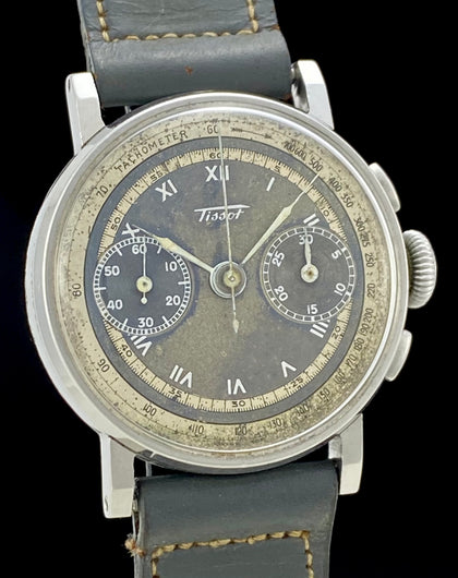Rare 1942 Tissot Calibre 28.9 T2 Chronograph 2-Tone Grey/White Tropic Dial