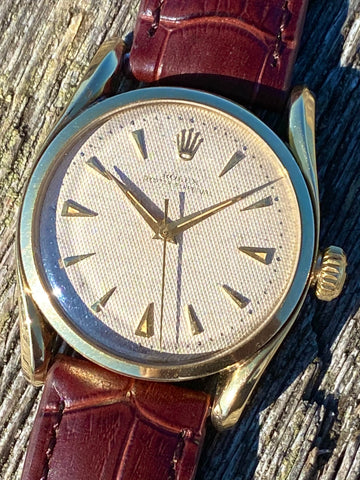 1952 Solid 14K Gold Rolex 6092 Bombay Lugs Honeycomb Dial