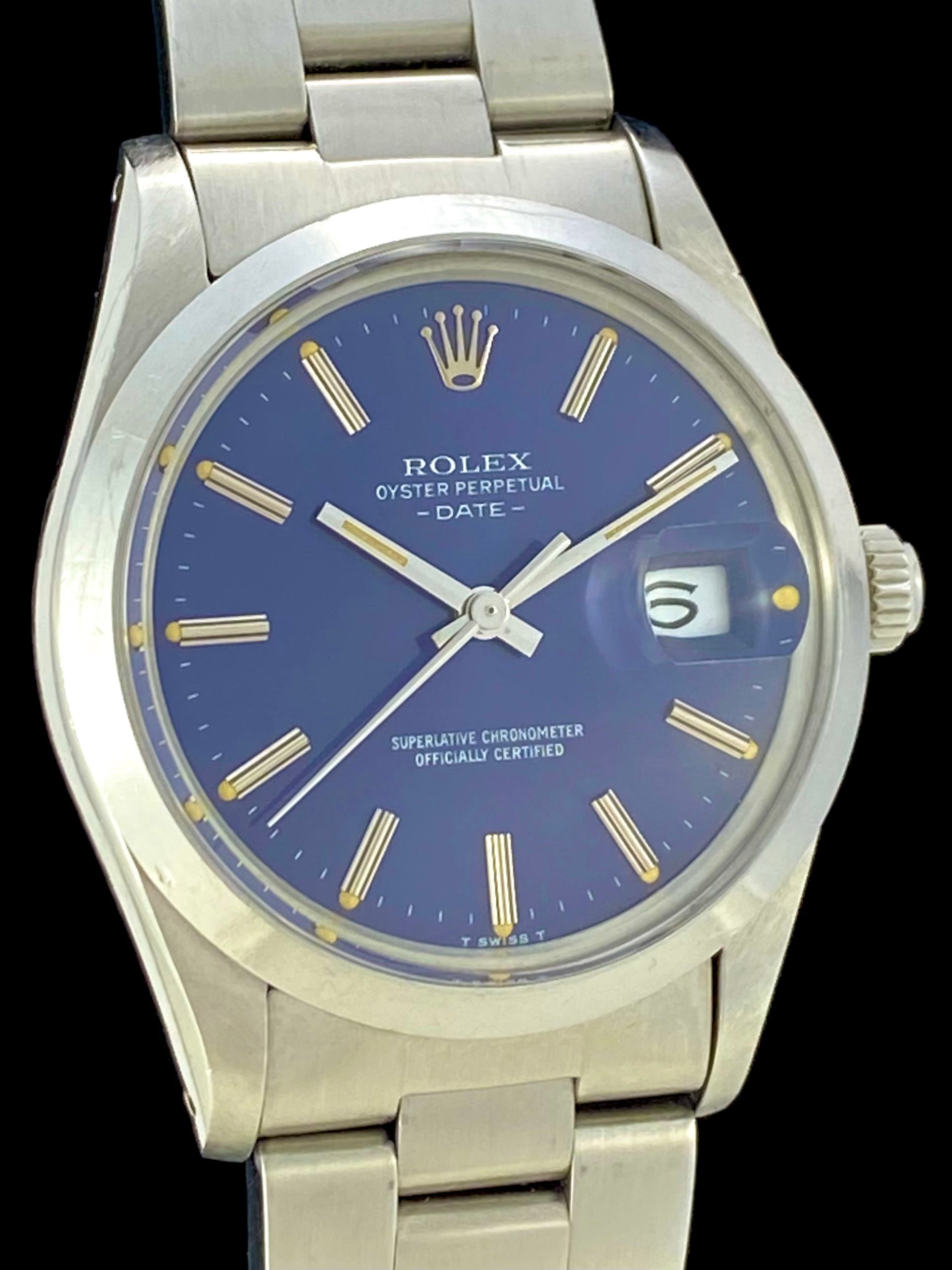 1981 Rolex Oyster Perpetual Date 15000 Quick Set w Blue Dial Box Pap Meticulous Watches