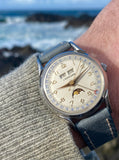 1940s Leonidas Triple Date Moonphase Stainless Steel Model 1201