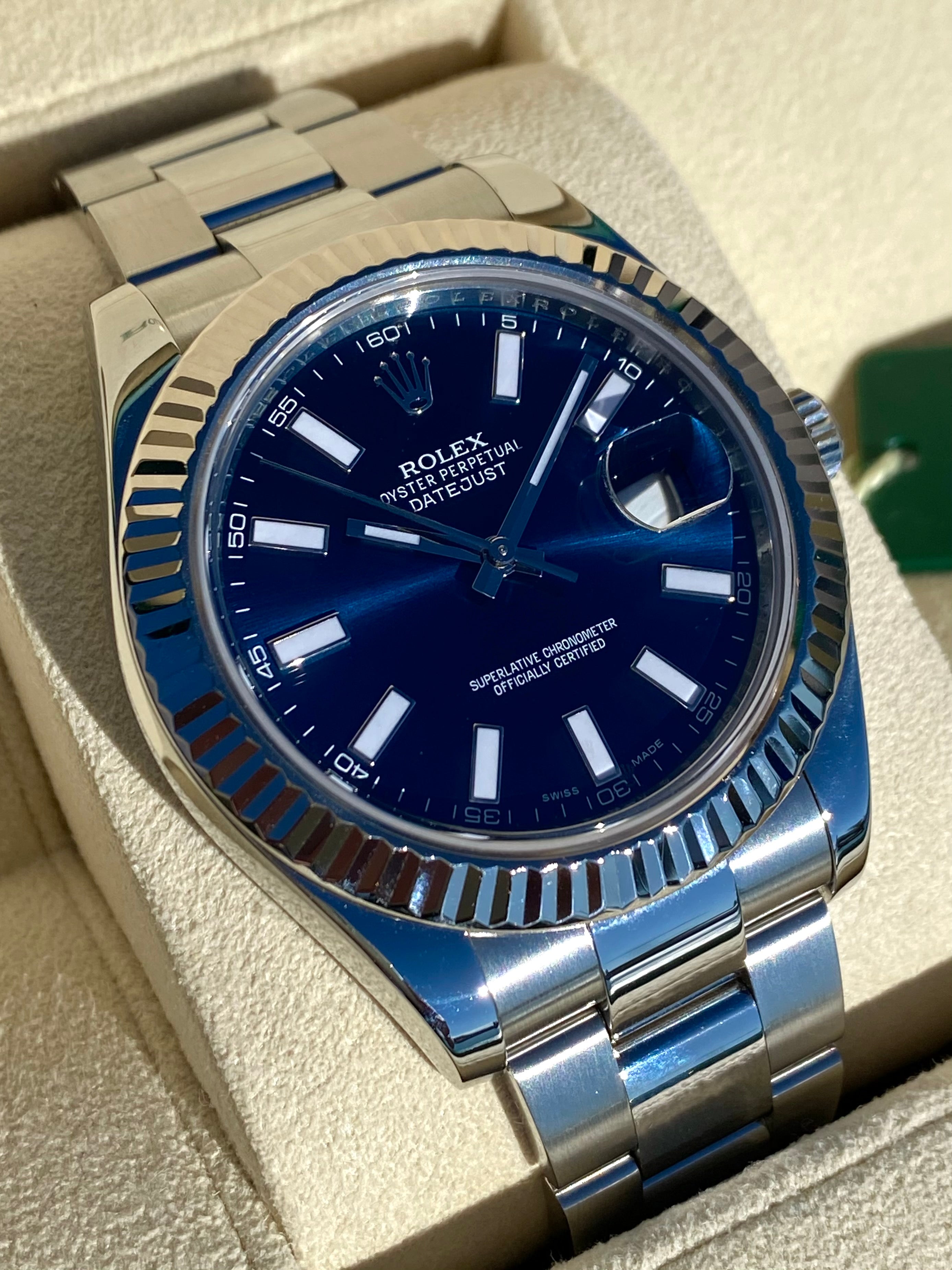 2012 Rolex Datejust II Deep Blue Dial 18k Bezel 116334 For Sale To